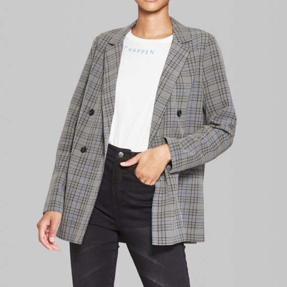 WILD FABLE GRAY PLAID OVERSIZED BOYFRIEND LIGHTWEIGHT LONG BLAZER PLUS‎ SIZE XXL - Picture 1 of 10